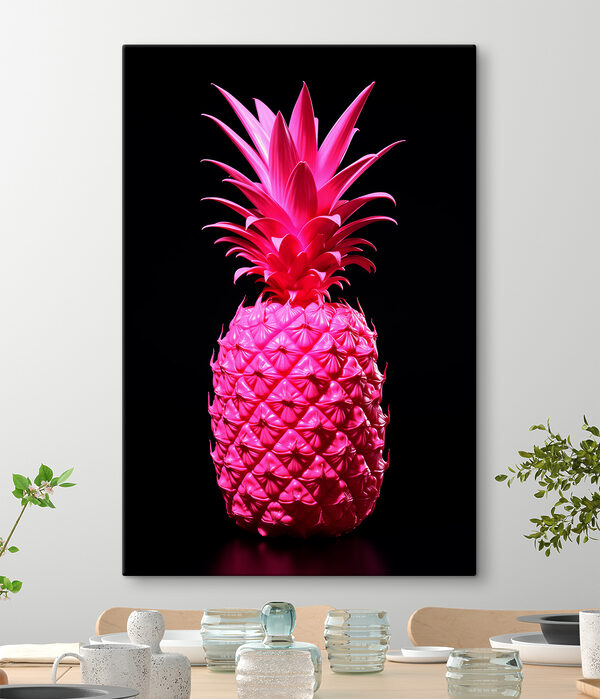 Een roze ananas met een zwarte achtergrond Een roze ananas met een zwarte achtergrond
