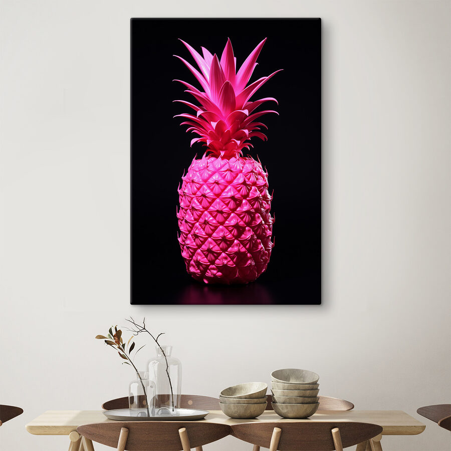 Een roze ananas met een zwarte achtergrond Een roze ananas met een zwarte achtergrond