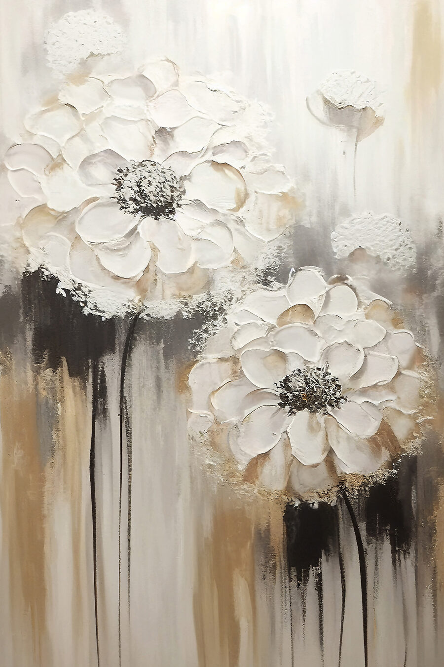 Een schilderij van witte bloemen