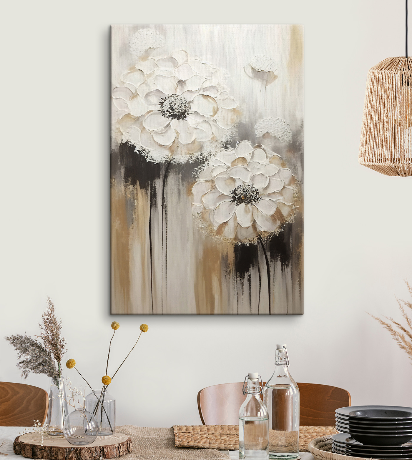 A painting of white flowers