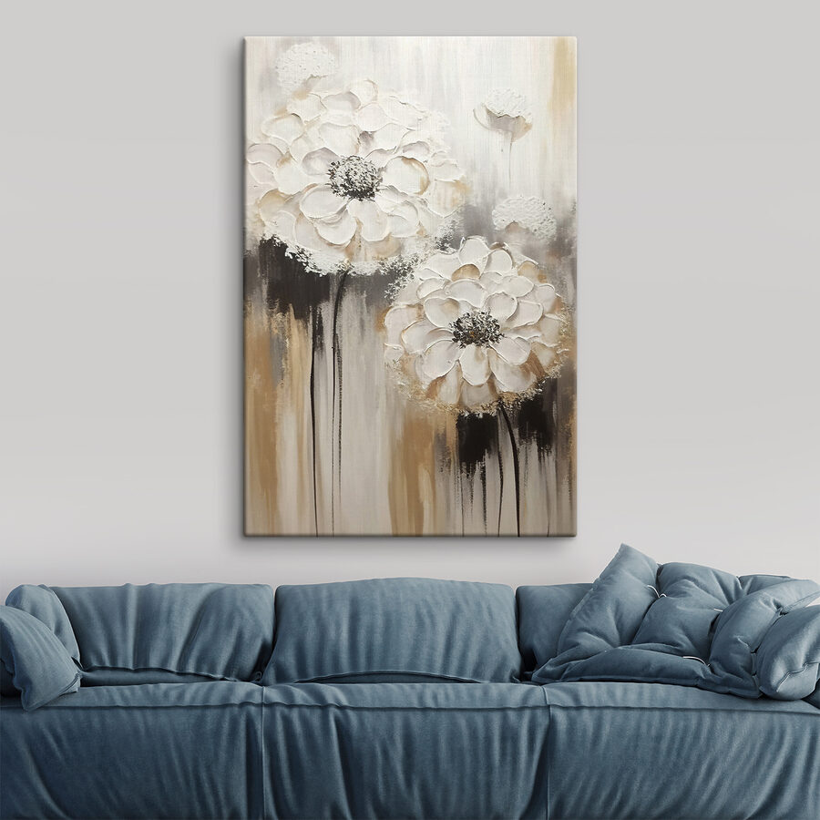 Een schilderij van witte bloemen