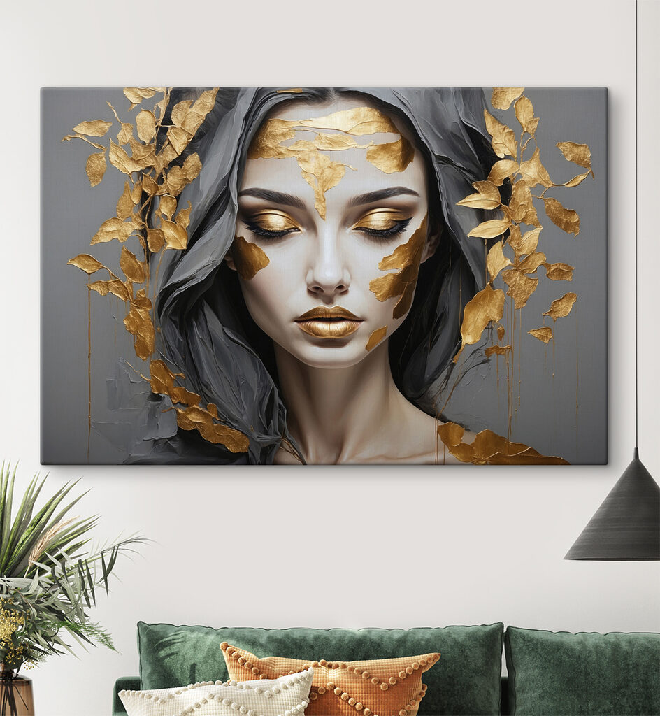 Ethereal beauty adorned in metallic leaves