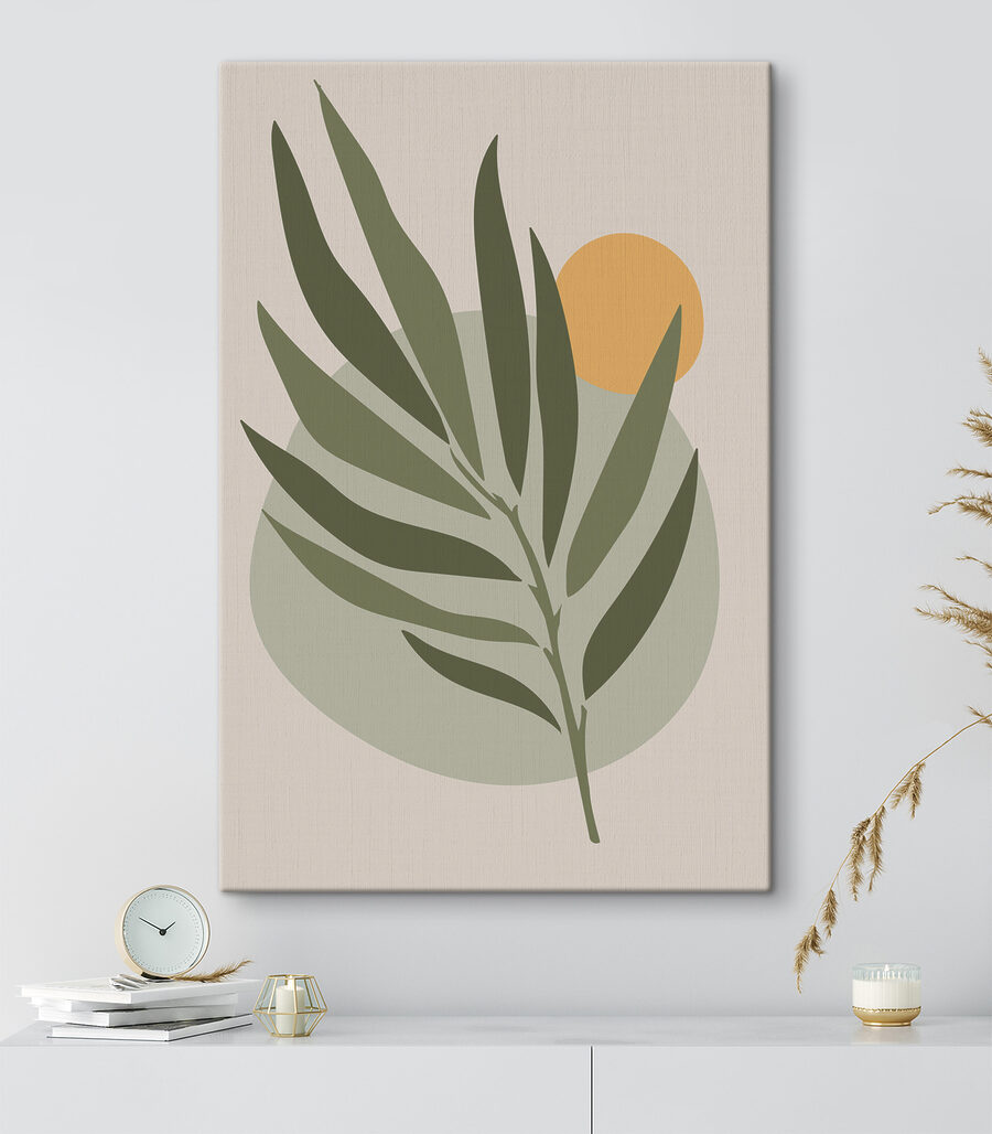 Een groen blad met een gele cirkel