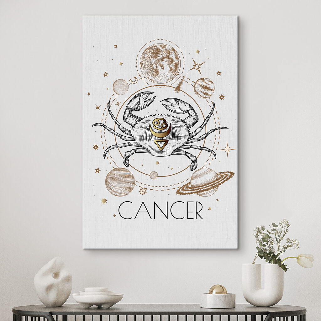 A cancer zodiac sign with planets and stars A cancer zodiac sign with planets and stars