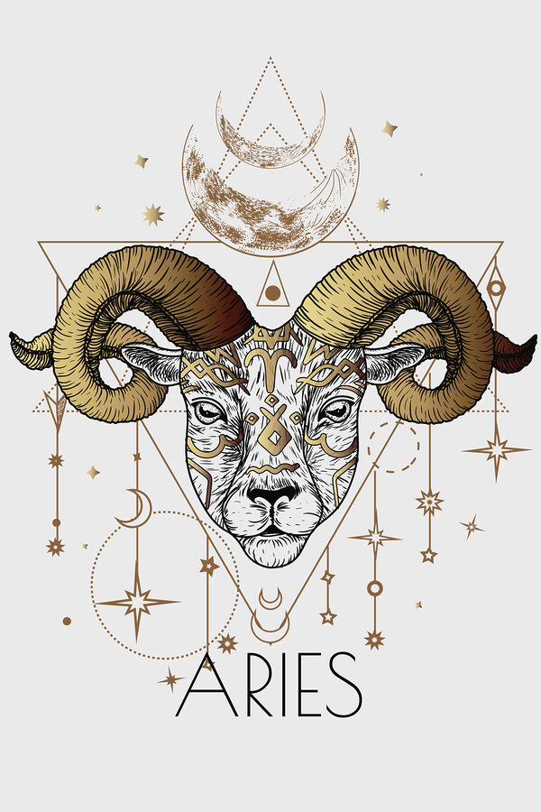 Een tekening van een ram met een maan en sterren Een tekening van een ram met een maan en sterren