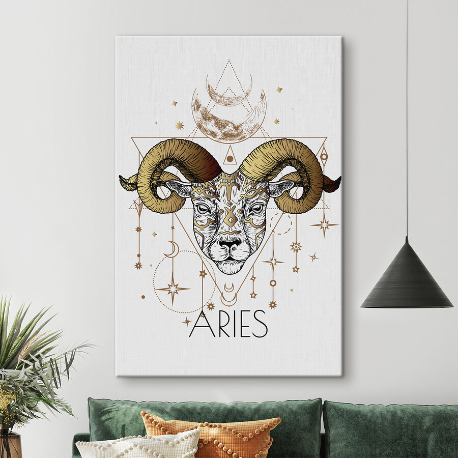 Een tekening van een ram met een maan en sterren