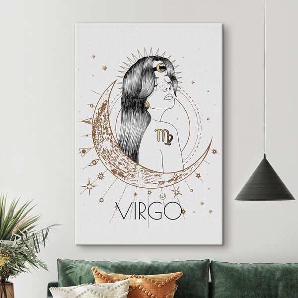 Een tekening van een vrouw met een maan en sterren Een tekening van een vrouw met een maan en sterren