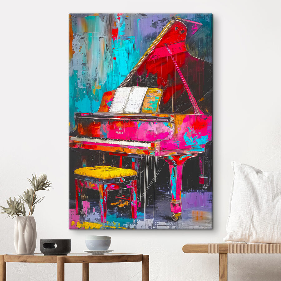 Een roze piano met een kruk Een roze piano met een kruk