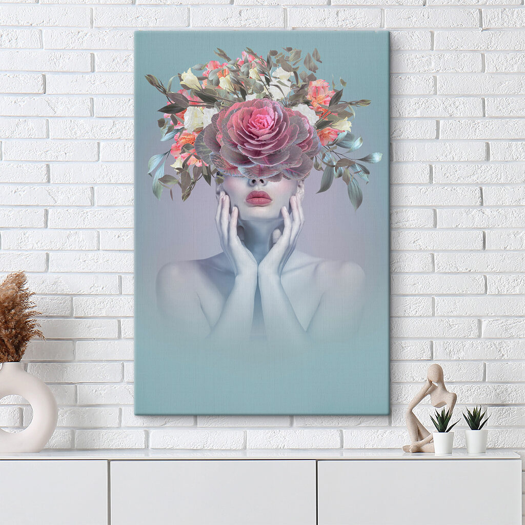 A woman with flowers on her head