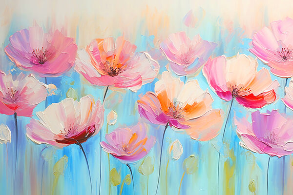 Een schilderij van roze bloemen Een schilderij van roze bloemen