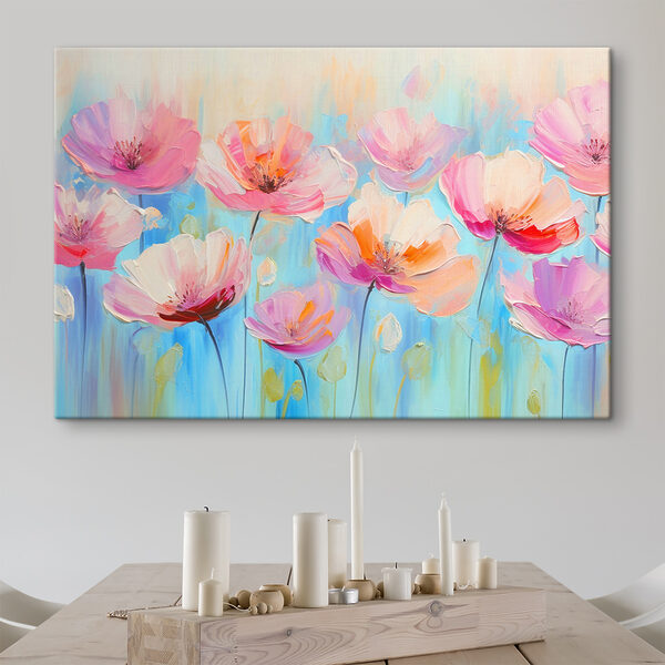Een schilderij van roze bloemen Een schilderij van roze bloemen