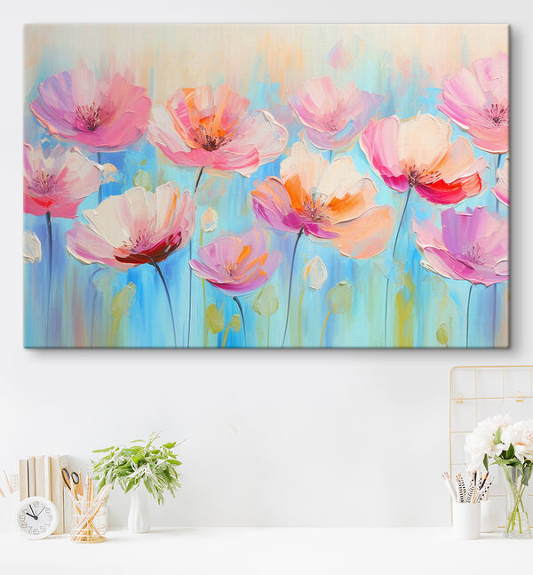 Een schilderij van roze bloemen Een schilderij van roze bloemen