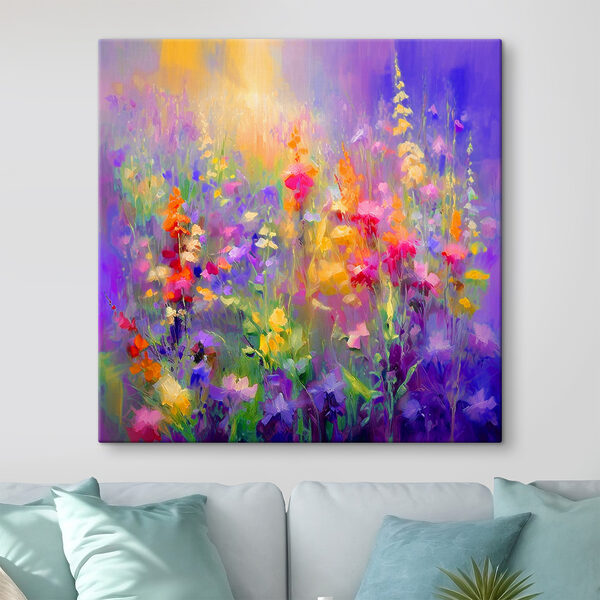 Een schilderij van bloemen in een veld Een schilderij van bloemen in een veld
