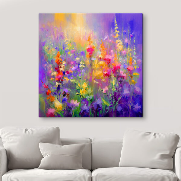 Een schilderij van bloemen in een veld Een schilderij van bloemen in een veld