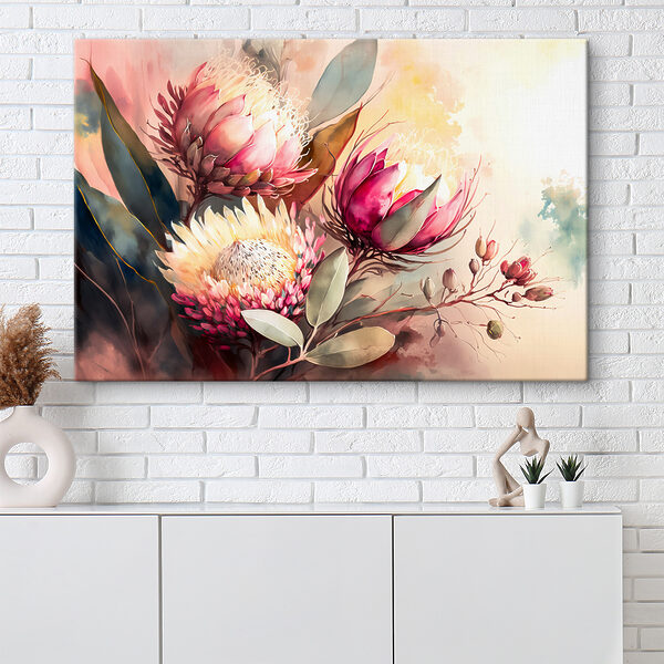 Een schilderij van bloemen en bladeren Een schilderij van bloemen en bladeren