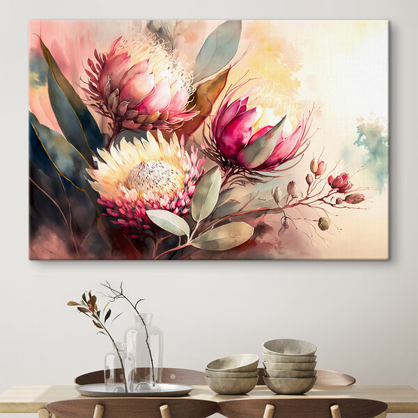 Een schilderij van bloemen en bladeren Een schilderij van bloemen en bladeren