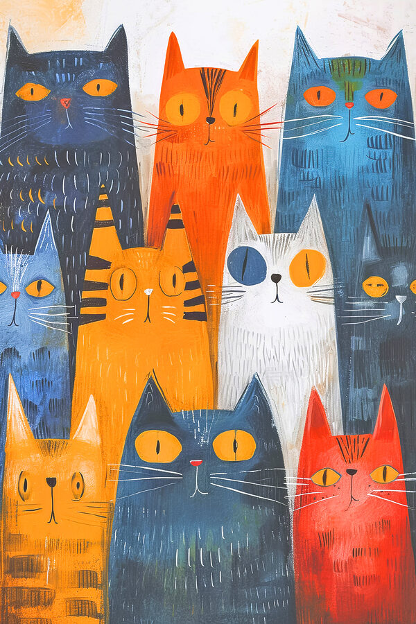 Een groep katten met verschillende kleuren Een groep katten met verschillende kleuren