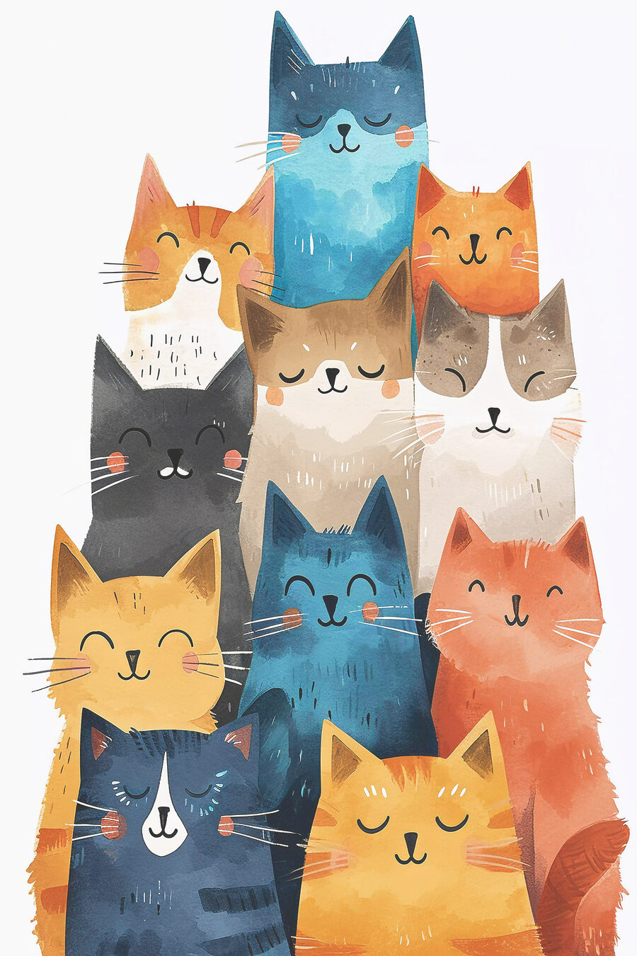 Een groep katten met verschillende kleuren