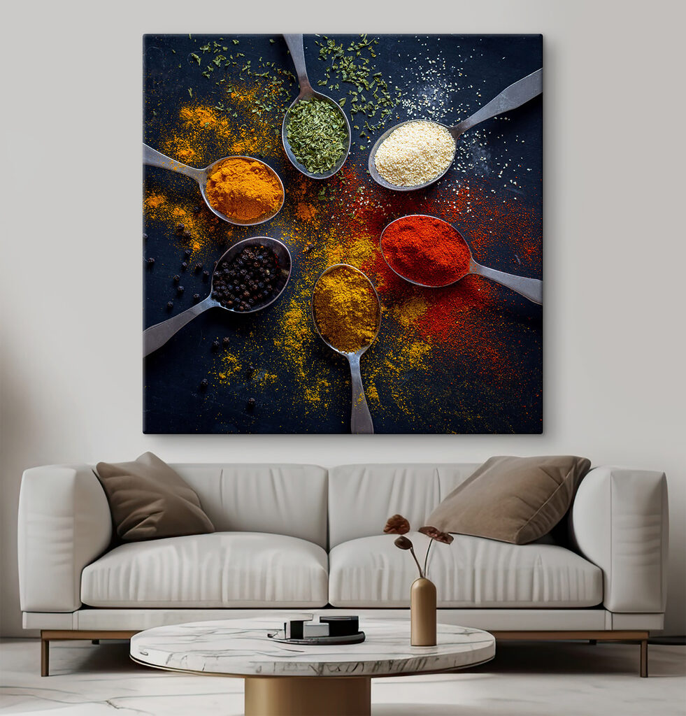 A group of spoons with different spices