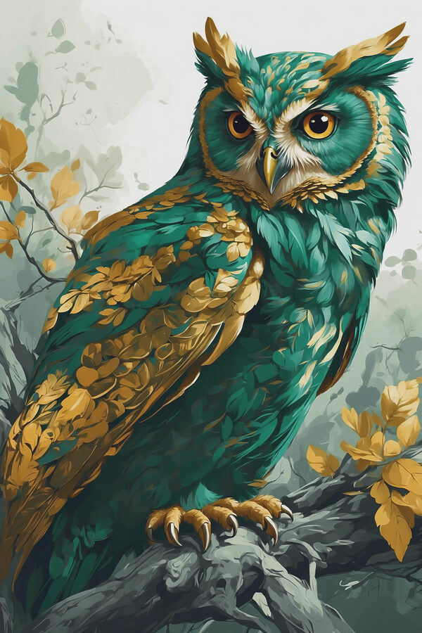 Een schilderij van een uil Een schilderij van een uil
