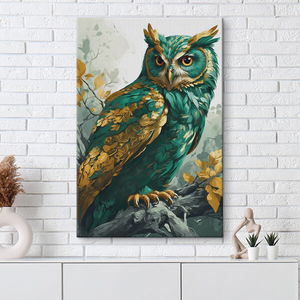 Een schilderij van een uil Een schilderij van een uil