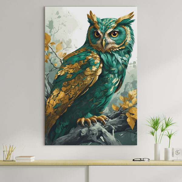 Een schilderij van een uil Een schilderij van een uil