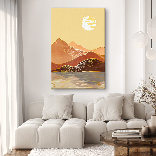 Een schilderij van een bergketen Een schilderij van een bergketen