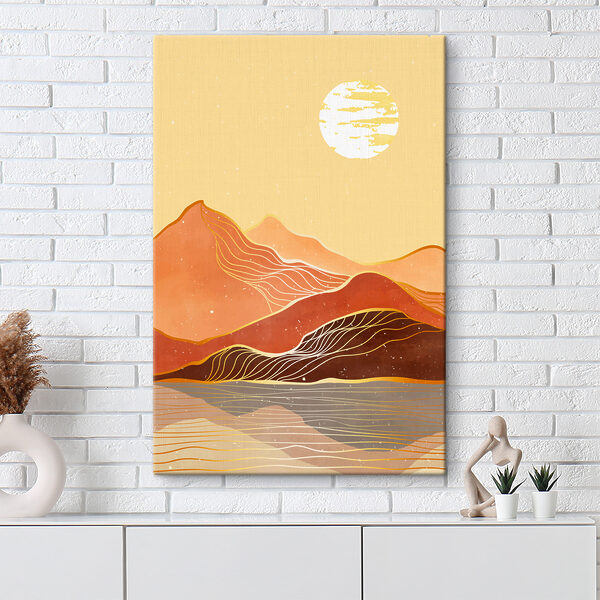 Een schilderij van een bergketen Een schilderij van een bergketen