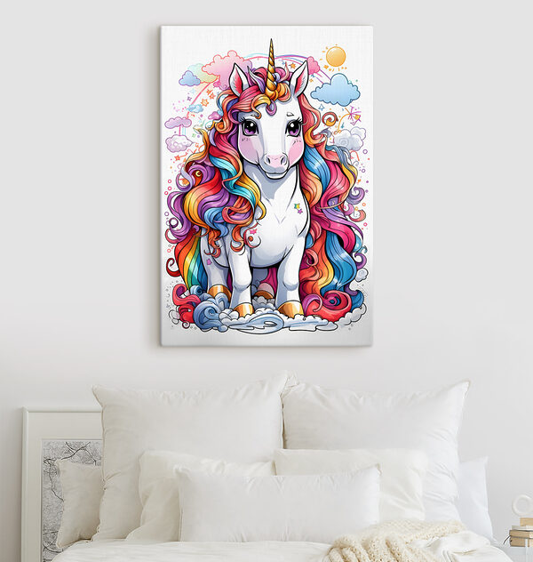 Een cartoon eenhoorn met regenboog haar Een cartoon eenhoorn met regenboog haar