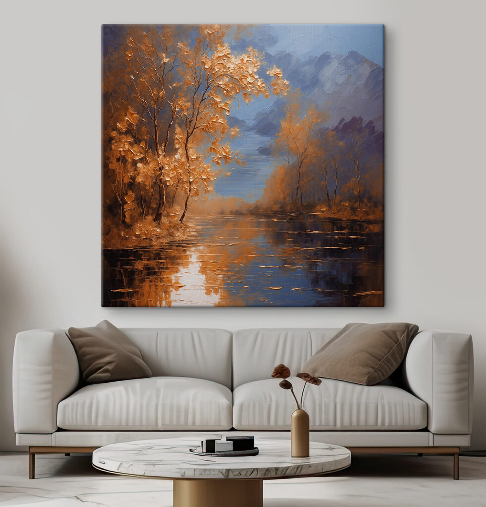 A painting of trees and water A painting of trees and water