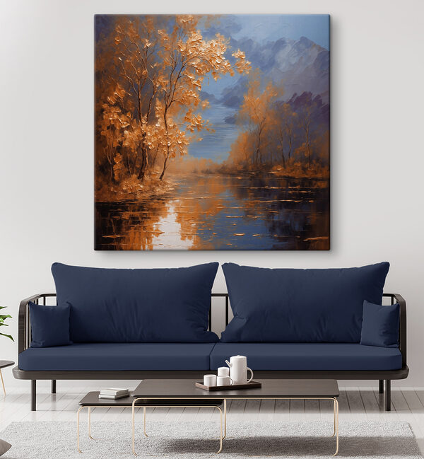 Een schilderij van bomen en water Een schilderij van bomen en water