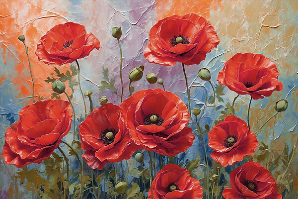 Een schilderij van rode bloemen Een schilderij van rode bloemen