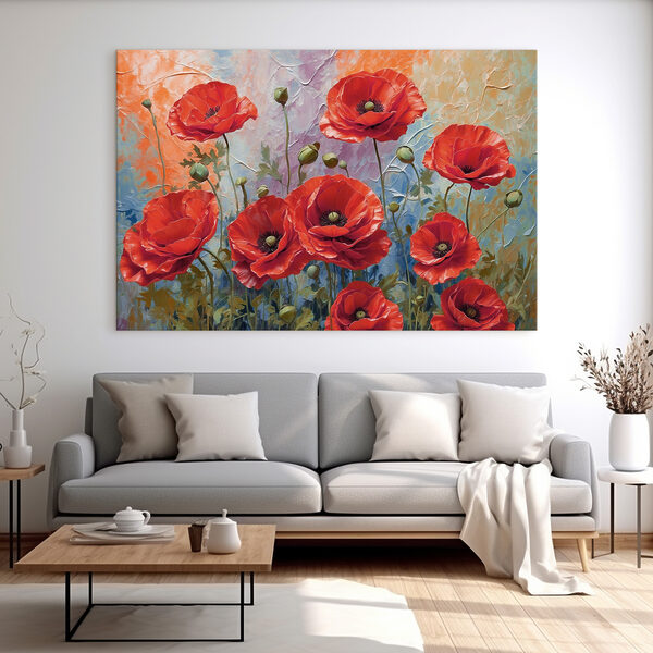Een schilderij van rode bloemen Een schilderij van rode bloemen