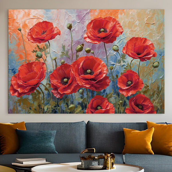 Een schilderij van rode bloemen Een schilderij van rode bloemen