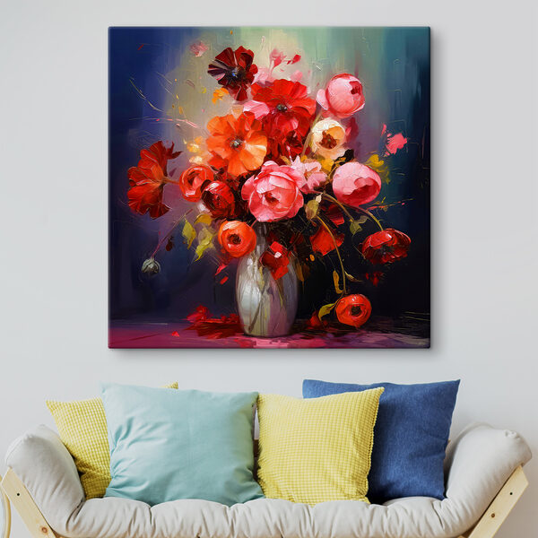 Een schilderij van bloemen in een vaas Een schilderij van bloemen in een vaas
