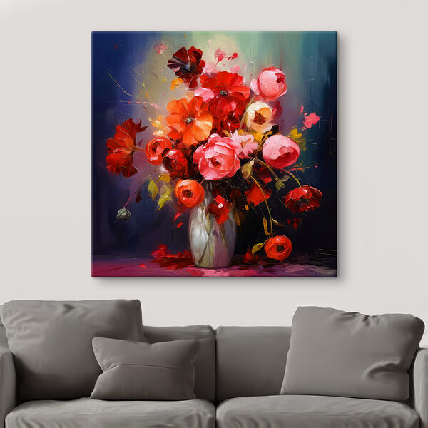 Een schilderij van bloemen in een vaas Een schilderij van bloemen in een vaas