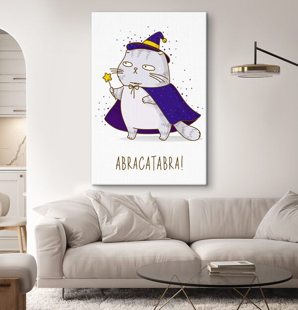 Een cartoon van een kat die een tovenaarskleed draagt Een cartoon van een kat die een tovenaarskleed draagt