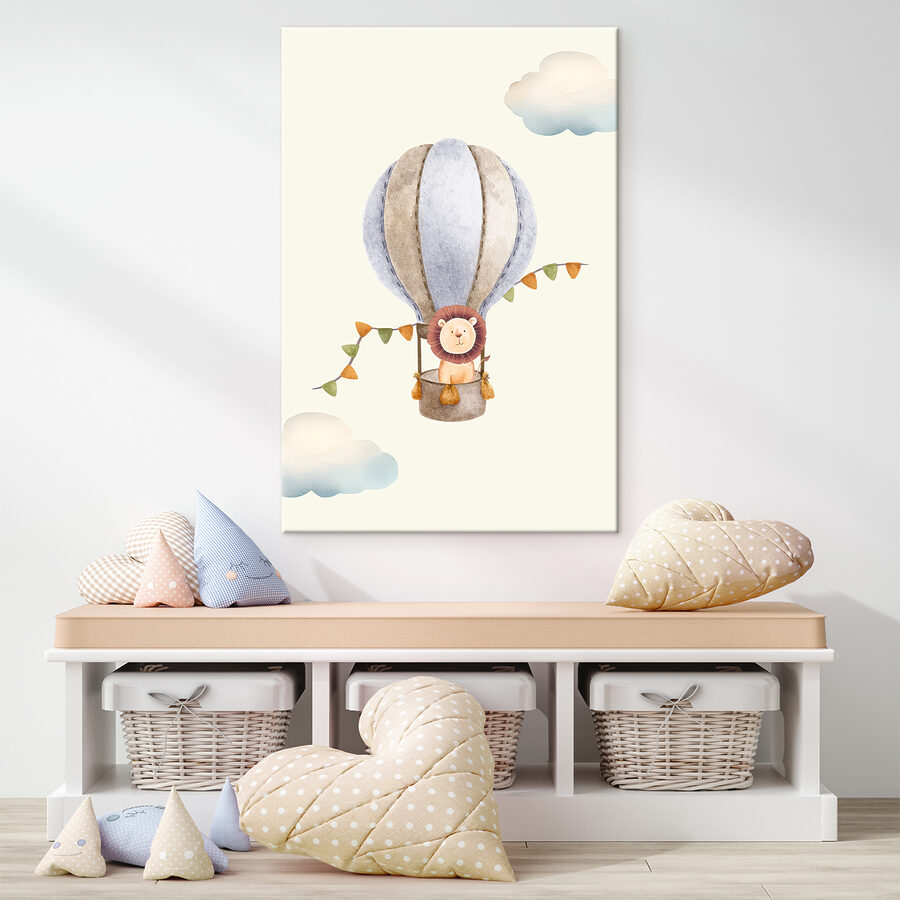 Een leeuw in een heteluchtballon