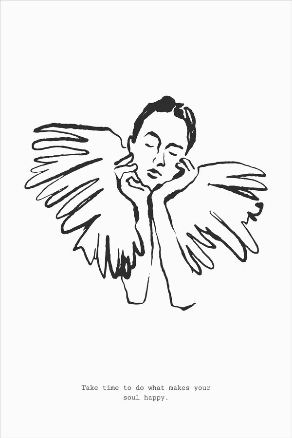 Een tekening van een vrouw met vleugels Een tekening van een vrouw met vleugels