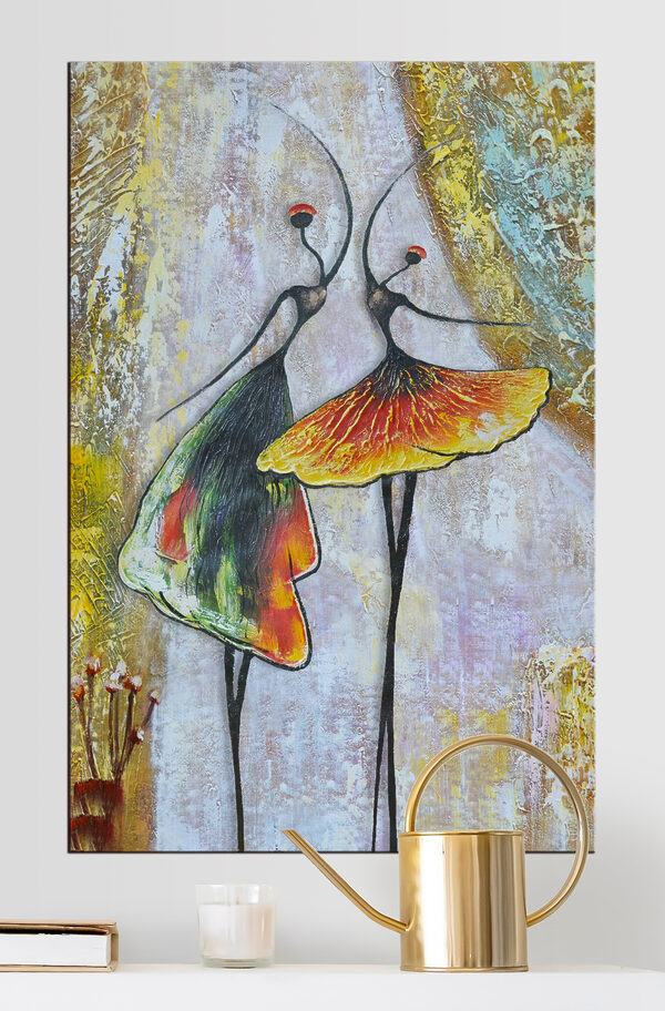 Een schilderij van twee dansende vrouwen Een schilderij van twee dansende vrouwen