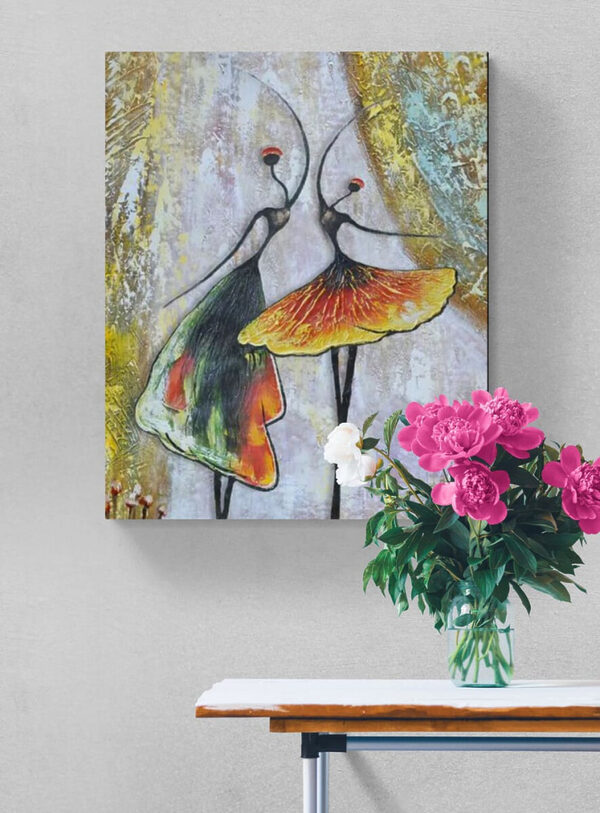 Een schilderij van twee dansende vrouwen Een schilderij van twee dansende vrouwen