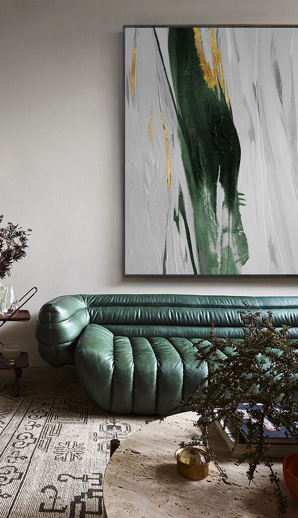 Smaragdgroene strepen op canvas met structuur Smaragdgroene strepen op canvas met structuur
