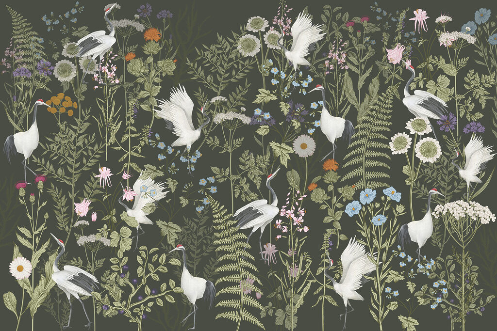 Een behang met vogels en bloemen Een behang met vogels en bloemen