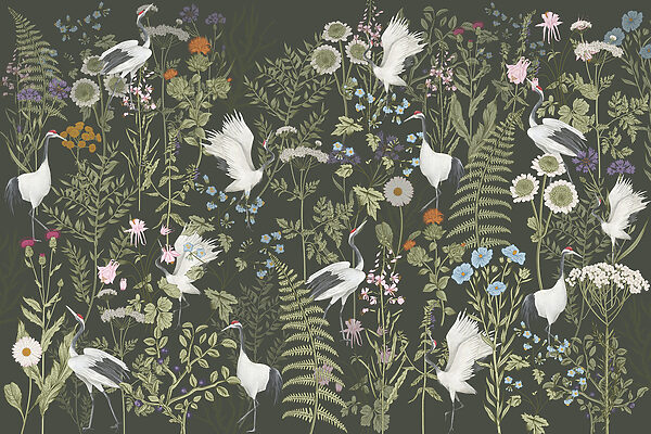 Een behang met vogels en bloemen Een behang met vogels en bloemen