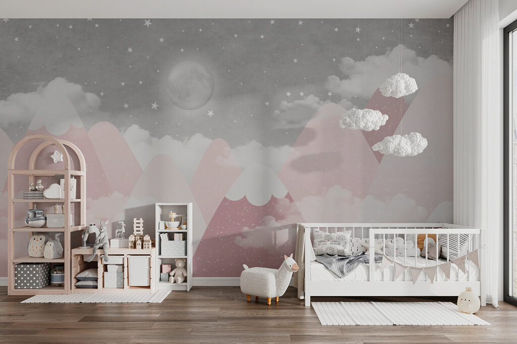 A moon over mountains and clouds