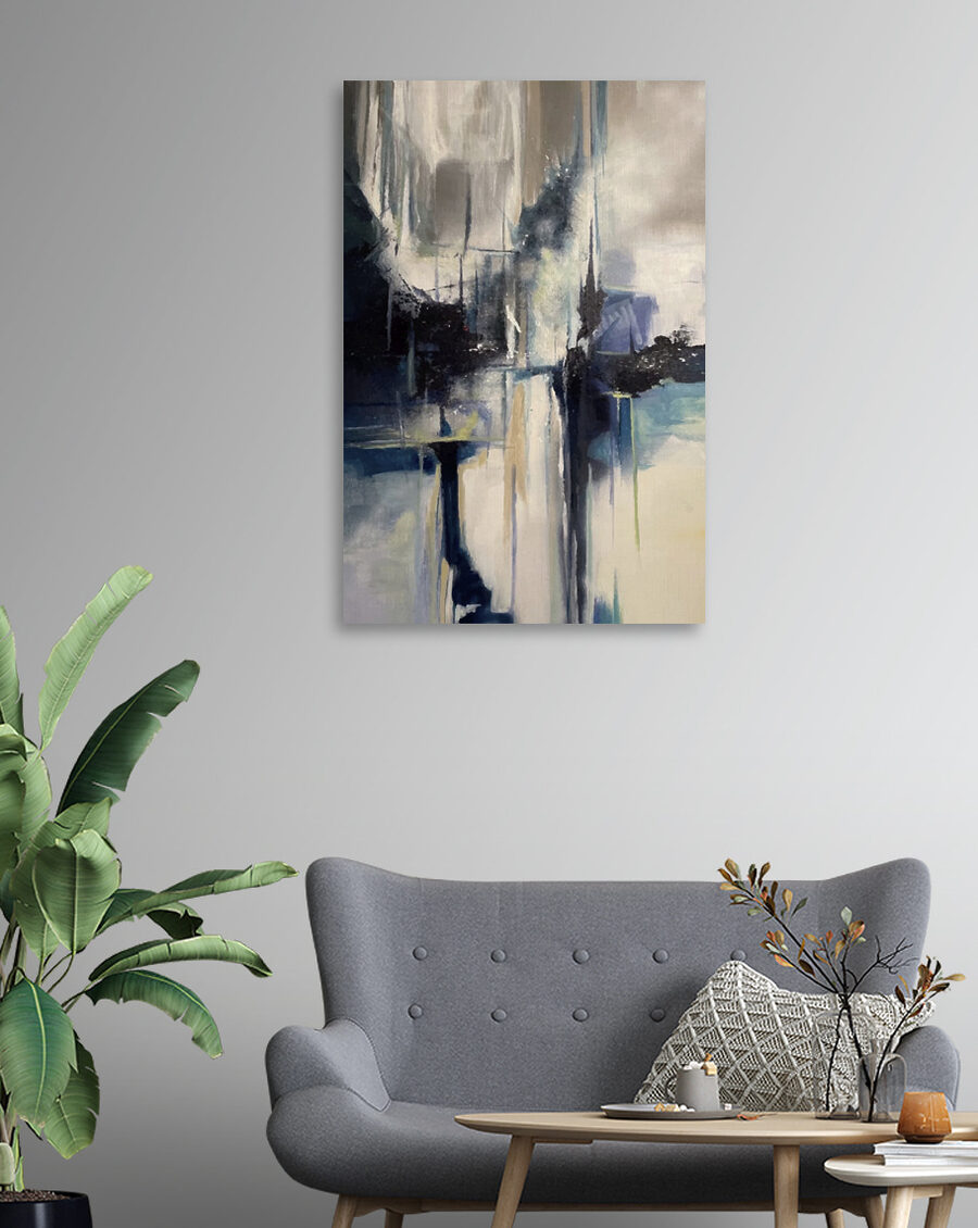Een schilderij van een stad