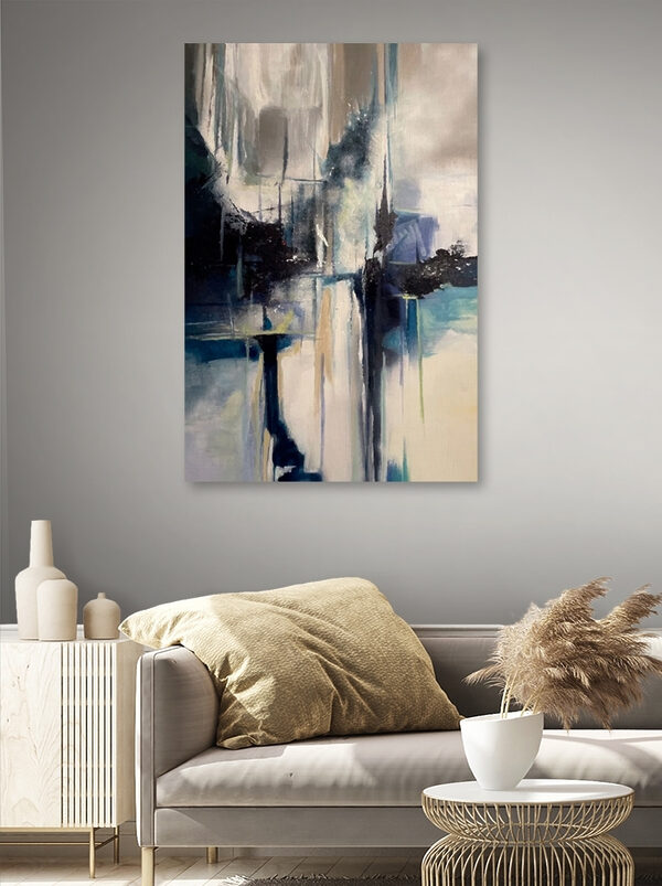 Een schilderij van een stad Een schilderij van een stad
