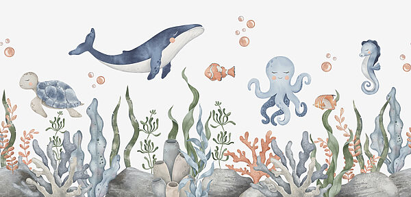 Een walvis en octopus onder water w00383p 600x287 - Een walvis en octopus onder water