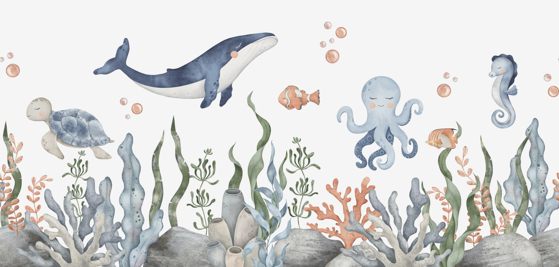 Een walvis en octopus onder water w00383p - Een walvis en octopus onder water