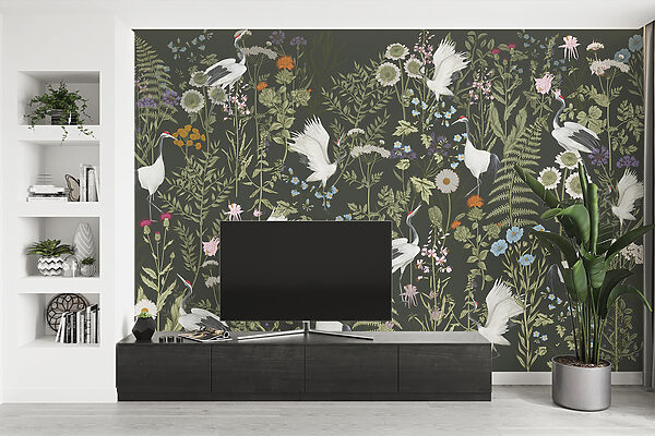 Een behang met vogels en bloemen Een behang met vogels en bloemen